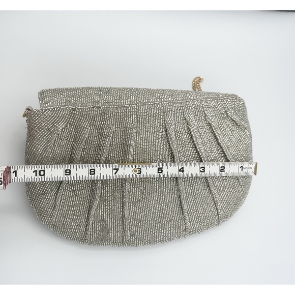 Maeve by Anthropologie Silver Beaded Bow Clutch Purse Chain Strap - Picture 9 of 9